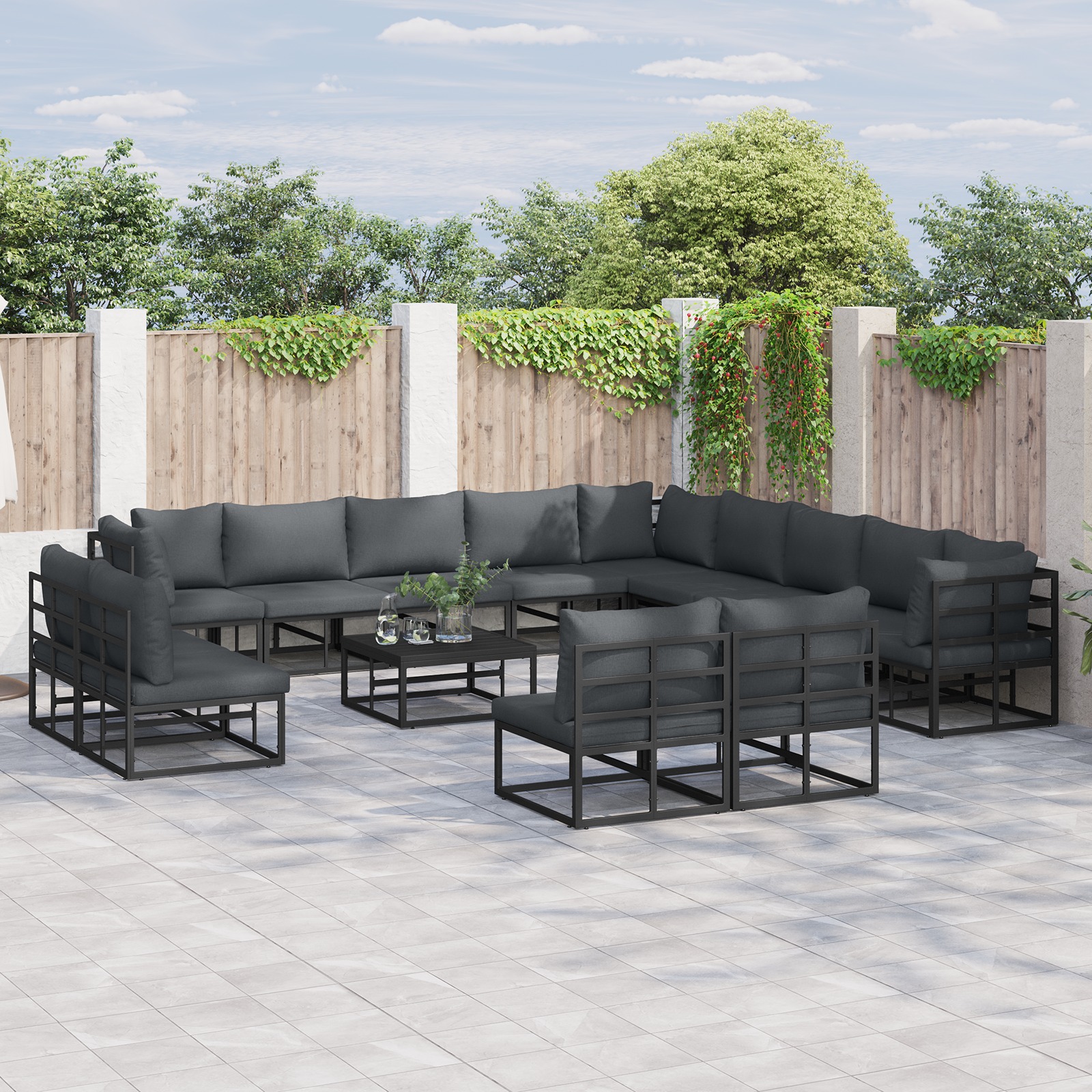 Garten-Sofa-Set 14 pcs Schwarz 70 x 70 x 32 cm Aluminium Garten-Sofa-Set 14 pcs Schwarz 70 x 70 x 32 cm Aluminium
