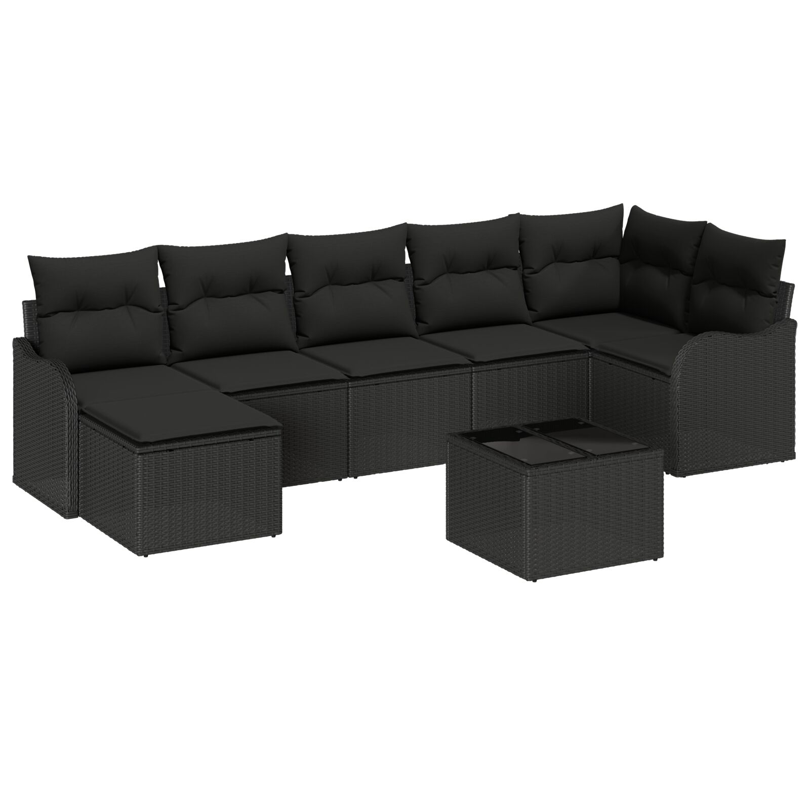 8-teiliges Garten Sofa Set mit Kissen Beige Poly Rattan, 2-Sitzer Garten Sofa mit Kissen Schwarz Poly Rattan