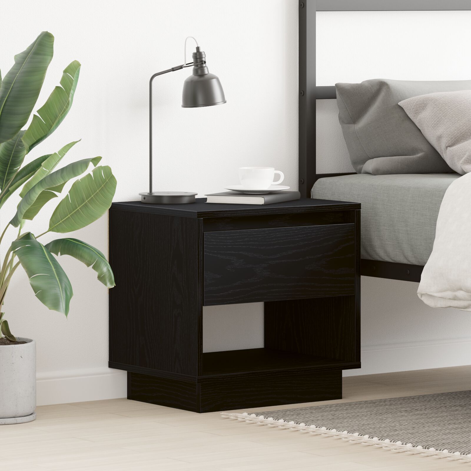 vidaXL Nachttisch Schwarz Eiche 45x34x48 cm Holzwerkstoff