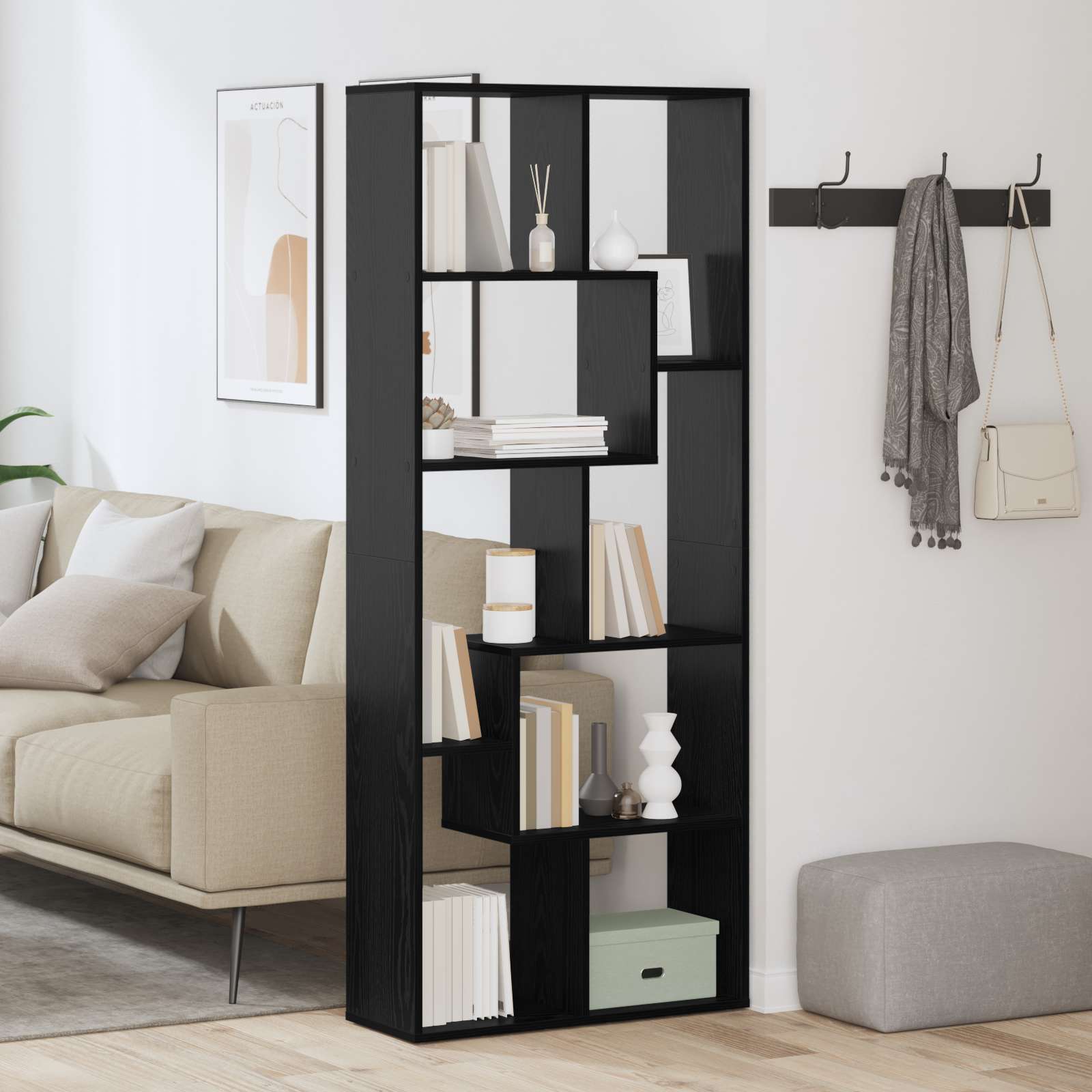 Raumteiler Bücherregal Schwarz Eiche 67x25x161.5 cm Holzwerkstoff