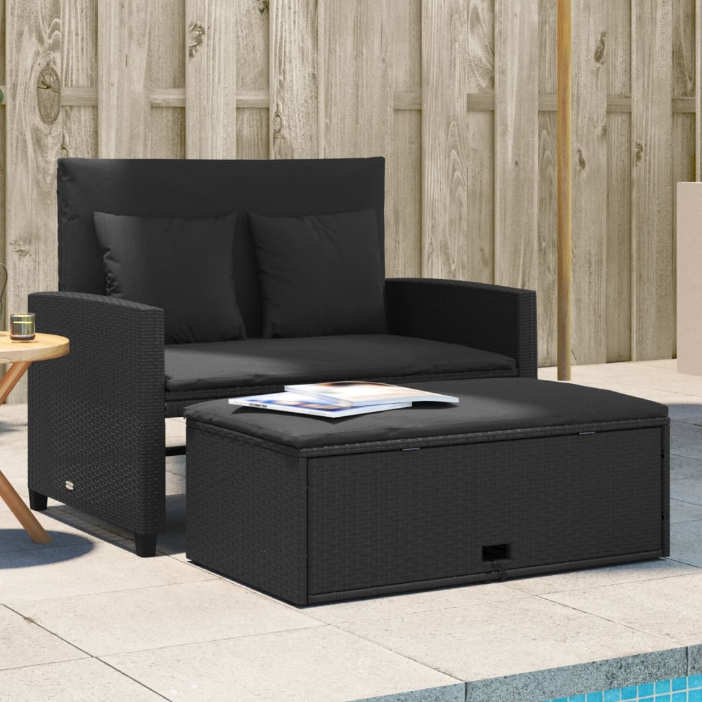 Gartensofa mit Kissen 2-Sitzer Schwarz Poly Rattan Gartensofa mit Kissen 2-Sitzer Schwarz Poly Rattan