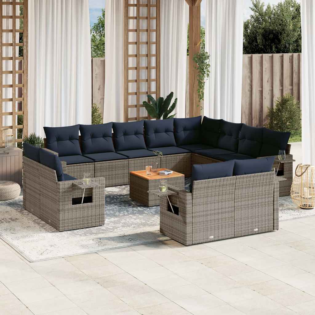 13-teiliges Gartensofa-Set mit Kissen, grau, Polyrattan 13-teiliges Gartensofa-Set mit Kissen, grau, Polyrattan