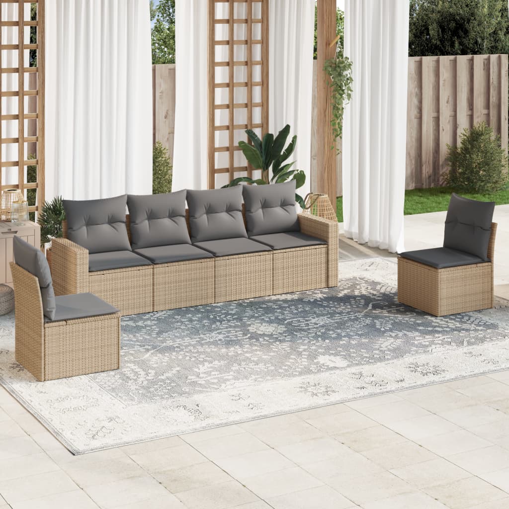 6-tlg. Garten-Sofagarnitur mit Kissen Beige Poly Rattan 6-tlg. Garten-Sofagarnitur mit Kissen Beige Poly Rattan