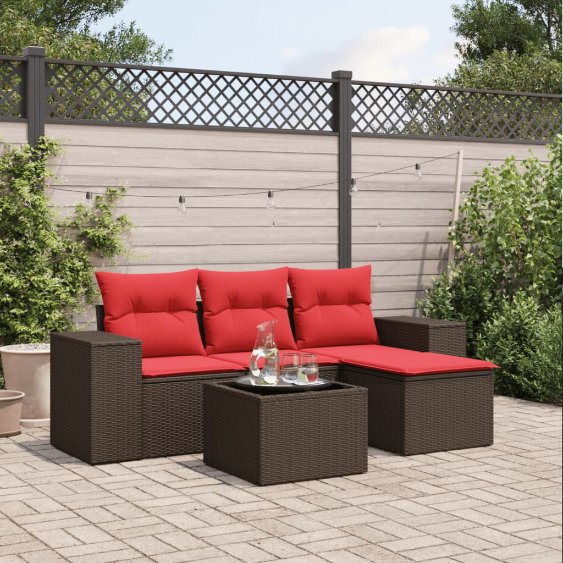 5-teiliges Gartensofa-Set mit Kissen, braun, Polyrattan 5-teiliges Gartensofa-Set mit Kissen, braun, Polyrattan