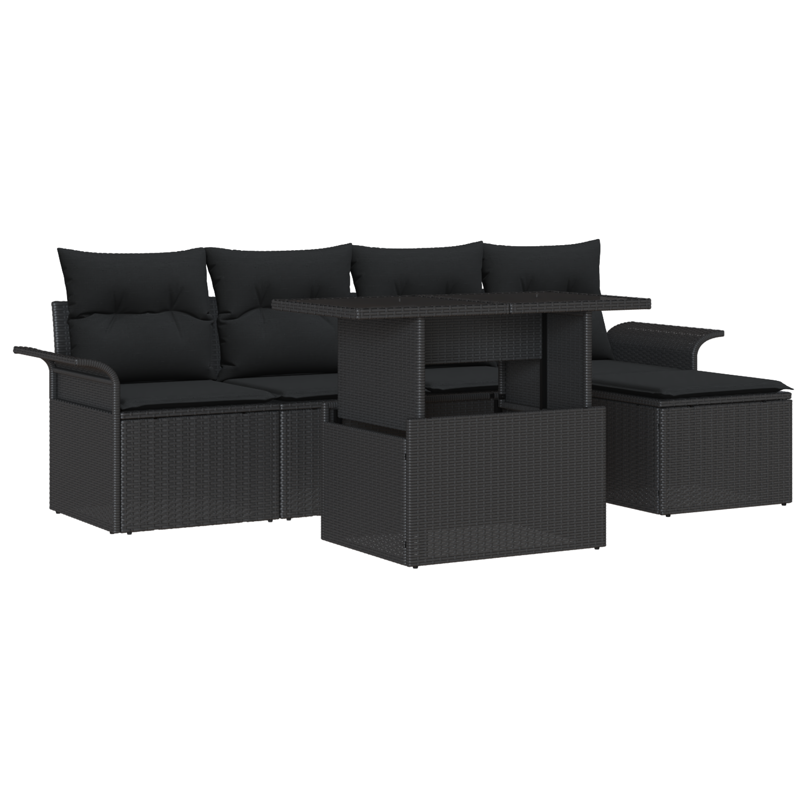 6-teiliges Garten Sofa Set mit Kissen Schwarz Poly Rattan 6-teiliges Garten Sofa Set mit Kissen Schwarz Poly Rattan