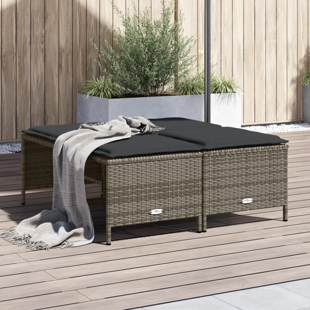 Gartenhocker mit Kissen 4 Stk. Grau Poly Rattan Gartenhocker mit Kissen 4 Stk. Grau Poly Rattan