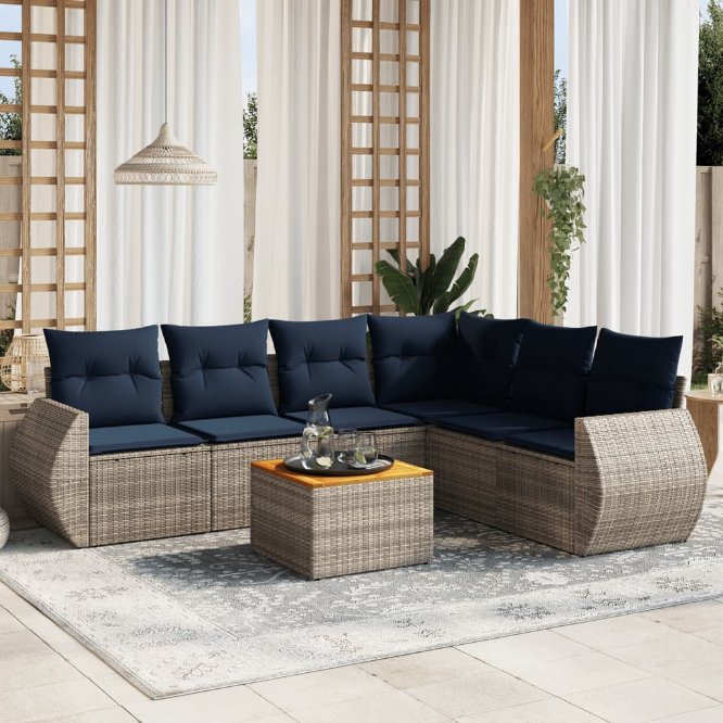 7-teiliges Gartensofa-Set mit Kissen, grau, Polyrattan 7-teiliges Gartensofa-Set mit Kissen, grau, Polyrattan
