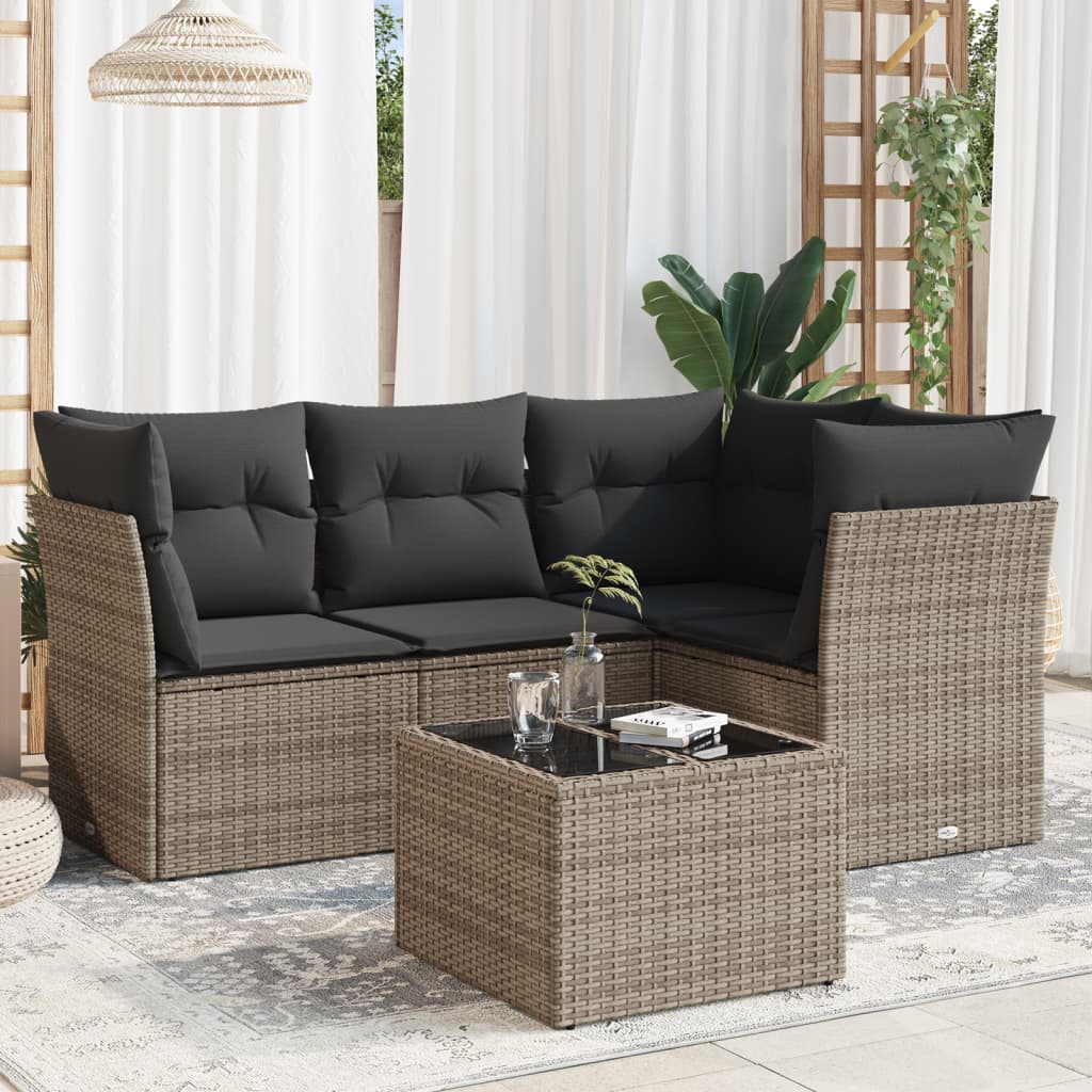 5-tlg. Garten-Sofagarnitur mit Kissen Grau Poly Rattan 5-tlg. Garten-Sofagarnitur mit Kissen Grau Poly Rattan