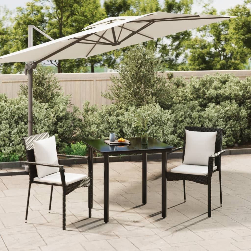 3-tlg. Garten-Essgruppe mit Kissen Schwarz Poly Rattan 3-tlg. Garten-Essgruppe mit Kissen Schwarz Poly Rattan
