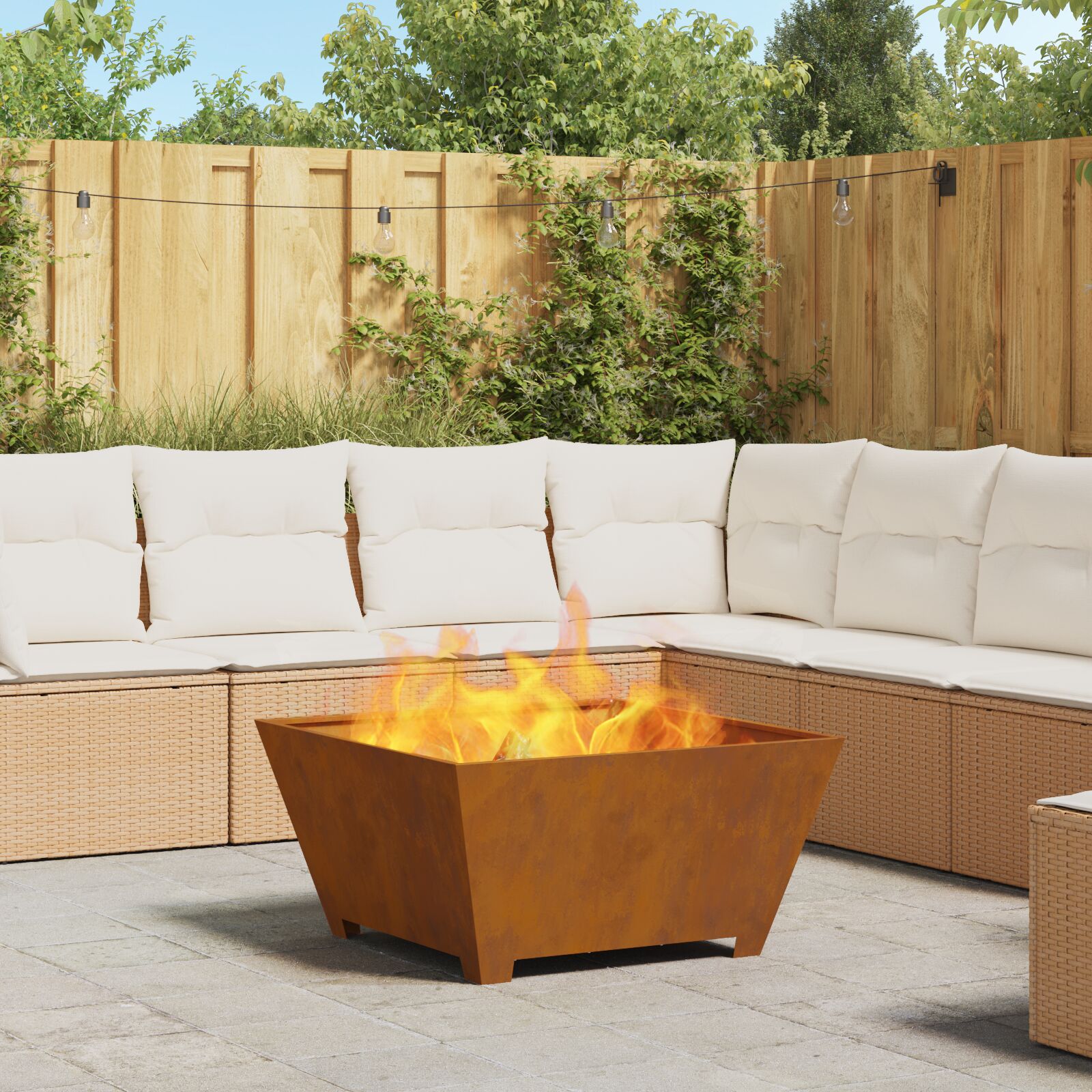 vidaXL Feuerstelle Quadrat 80x80x40 cm Wetterstahl