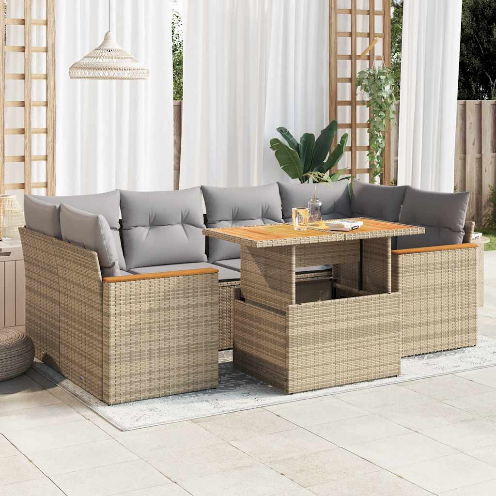6-tlg. Garten-Sofagarnitur mit Kissen Beige Poly Rattan Akazie 6-tlg. Garten-Sofagarnitur mit Kissen Beige Poly Rattan Akazie