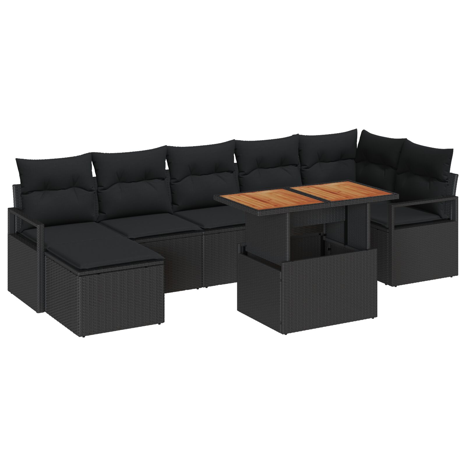 8-teiliges Garten Sofa Set mit Kissen Schwarz Poly Rattan Akazie, 2-Sitzer Garten Sofa mit Kissen Schwarz Poly Rattan 8-teiliges Garten Sofa Set mit Kissen Schwarz Poly Rattan Akazie, 2-Sitzer Garten Sofa mit Kissen Schwarz Poly Rattan