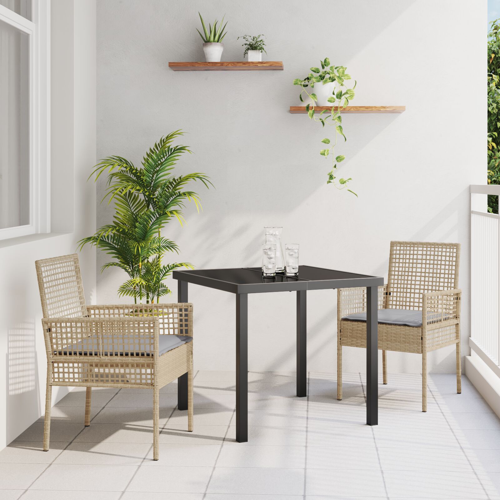 Gartensessel 2 Stück mit Kissen Beige Poly Rattan Gartensessel 2 Stück mit Kissen Beige Poly Rattan
