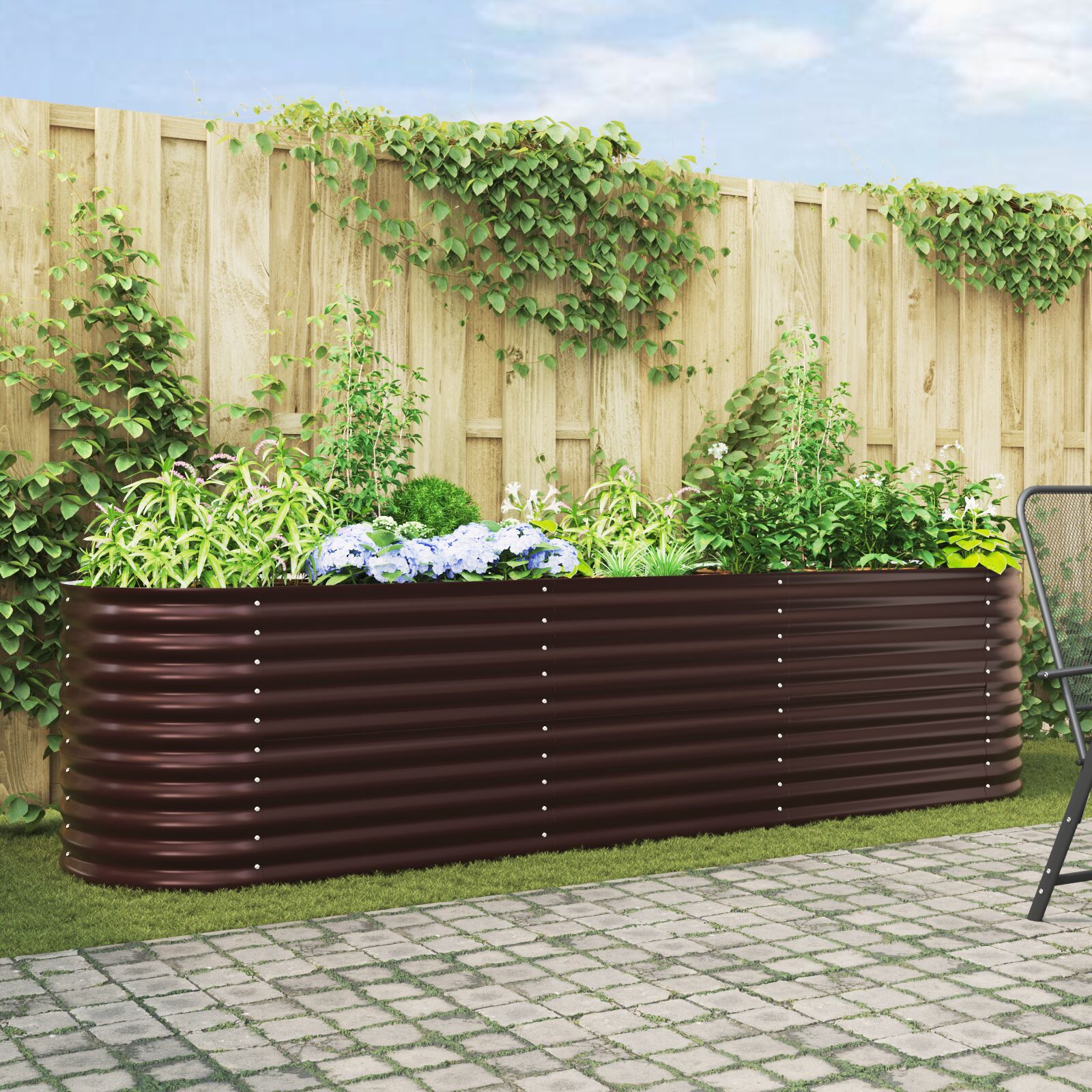 Hochbeet für den Garten, Braun, 320x80x81 cm, aus galvanisiertem Stahl