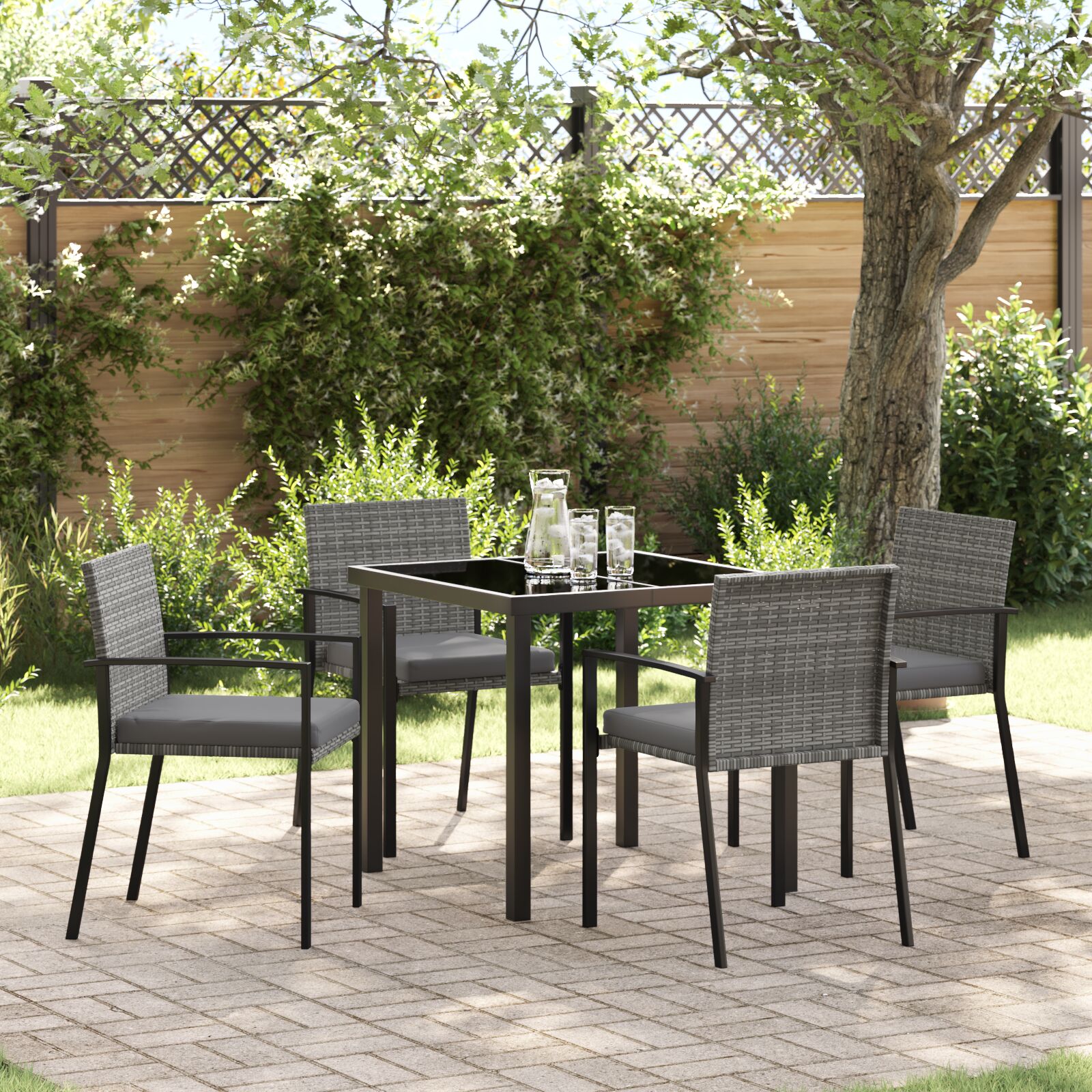 5-teiliges Garten-Essset Grau aus Poly-Rattan 5-teiliges Garten-Essset Grau aus Poly-Rattan