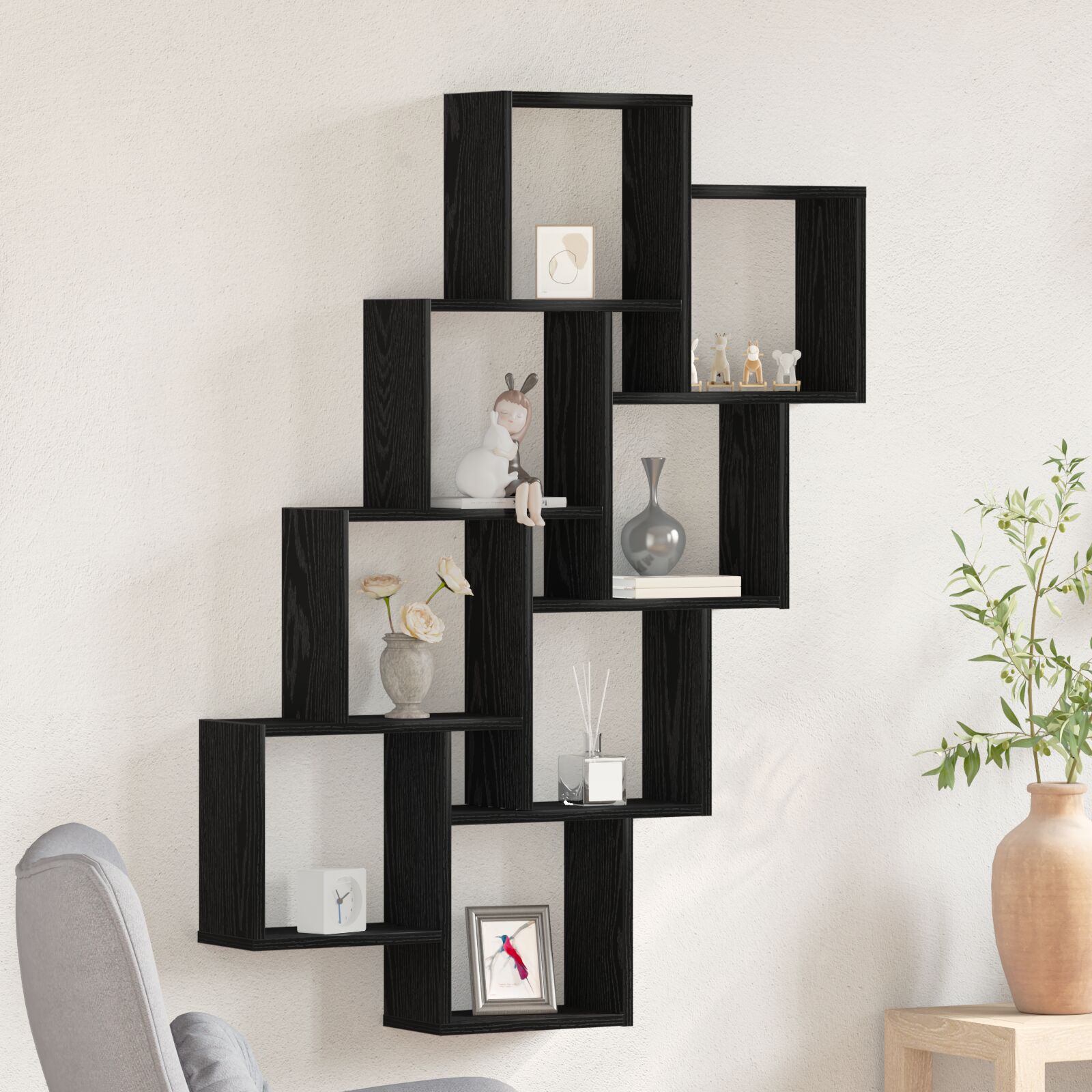 vidaXL Wandregal aus schwarzem Eichenholz 90x15x119,5 cm