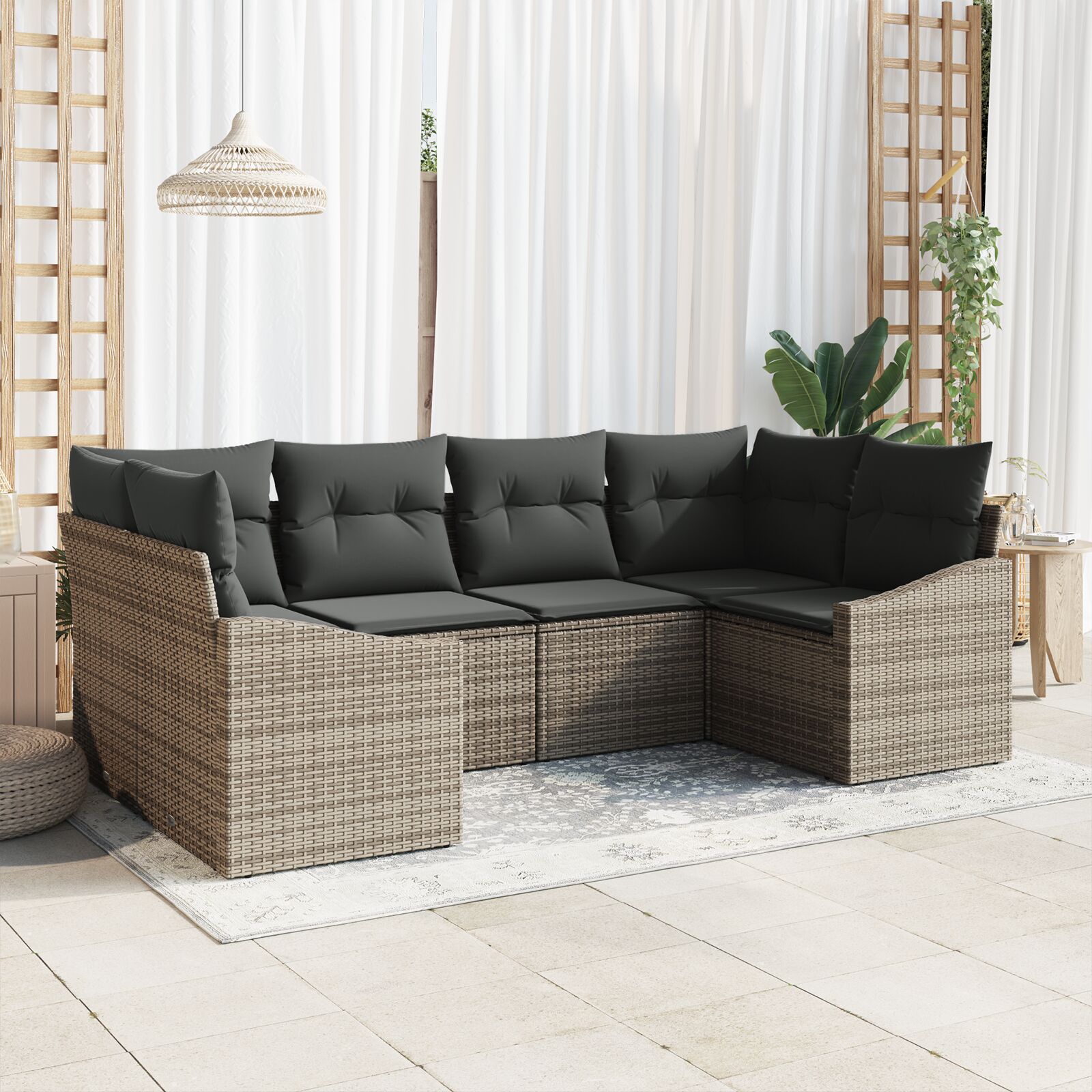 6-teiliges Garten Sofa Set mit Kissen Grau Poly Rattan 6-teiliges Garten Sofa Set mit Kissen Grau Poly Rattan
