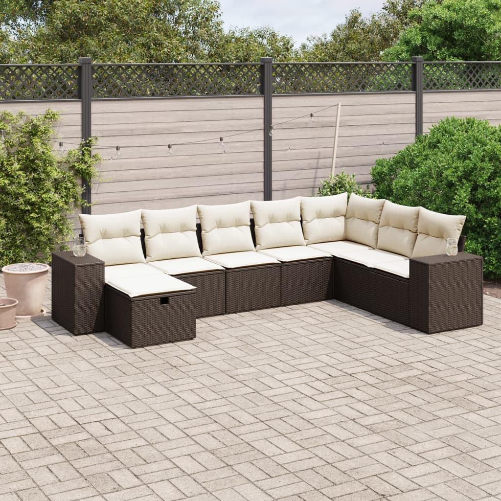 8-tlg. Garten-Sofagarnitur mit Kissen Braun Poly Rattan