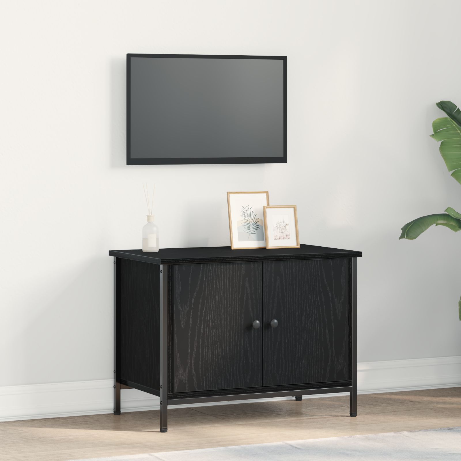 Schwarz Eiche TV-Unterschrank Schwarz Eiche Holzwerkstoff