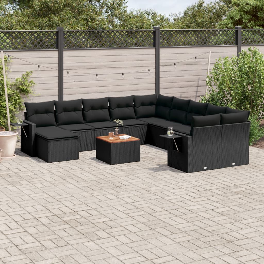 12-tlg. Garten-Sofagarnitur mit Kissen Schwarz Poly Rattan 12-tlg. Garten-Sofagarnitur mit Kissen Schwarz Poly Rattan