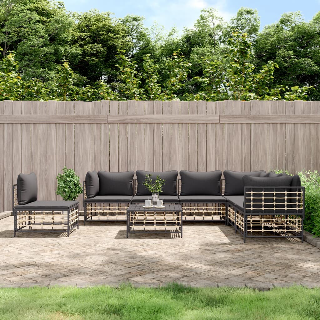 8-tlg. Garten-Lounge-Set mit Kissen Anthrazit Poly Rattan 8-tlg. Garten-Lounge-Set mit Kissen Anthrazit Poly Rattan