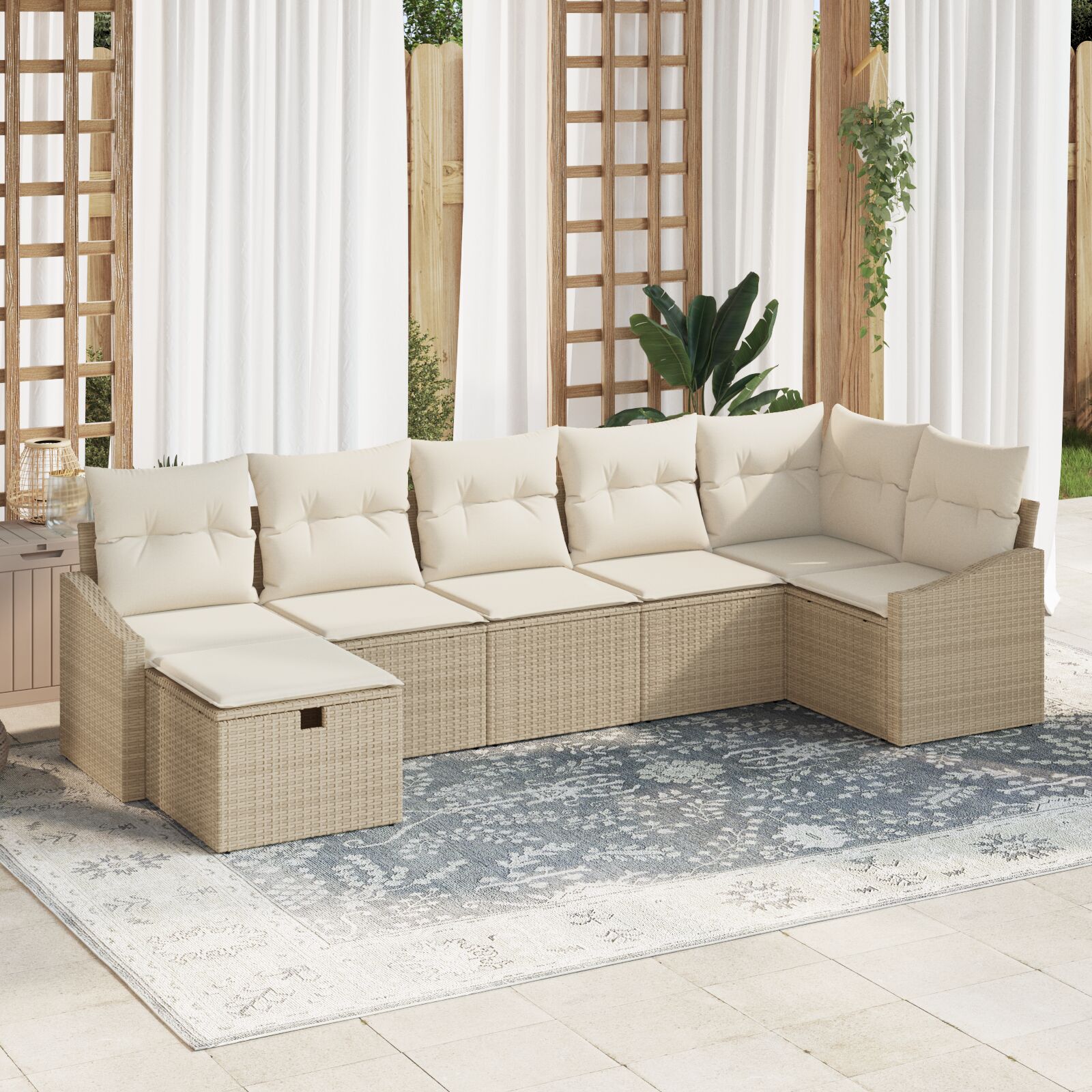 7-teiliges Garten Sofa Set mit Kissen Beige Poly Rattan 7-teiliges Garten Sofa Set mit Kissen Beige Poly Rattan