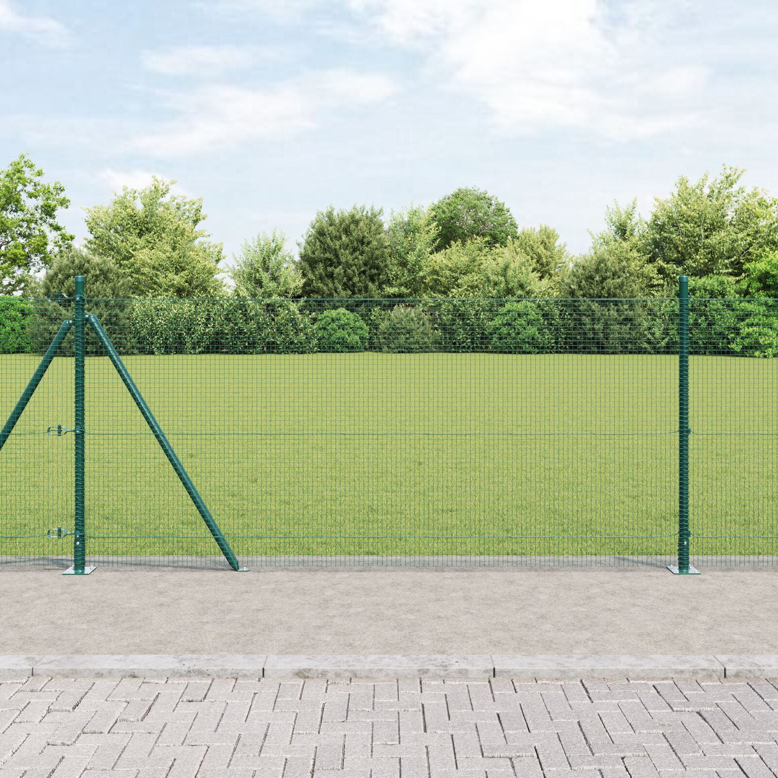 Schweißdrahtzaun mit 7 Flanschpfosten Grün 0,8x10 m Stahl