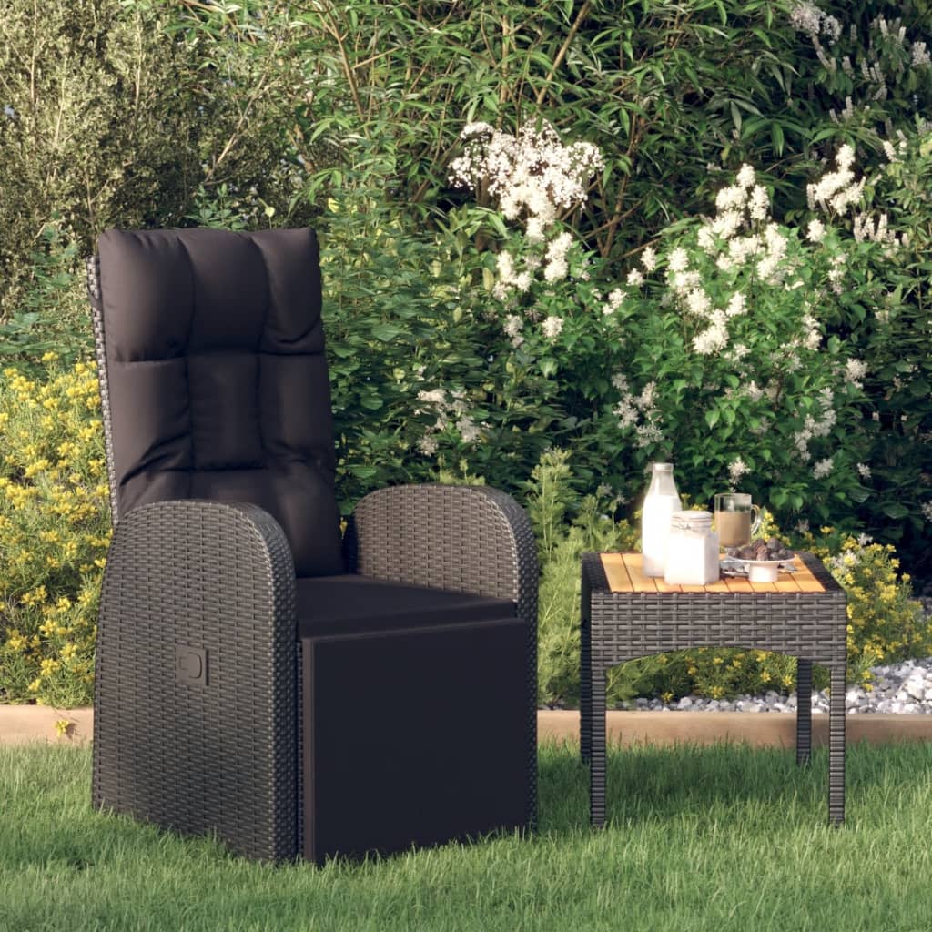 Garten-Liegestuhl mit Auflage Poly Rattan Schwarz Garten-Liegestuhl mit Auflage Poly Rattan Schwarz