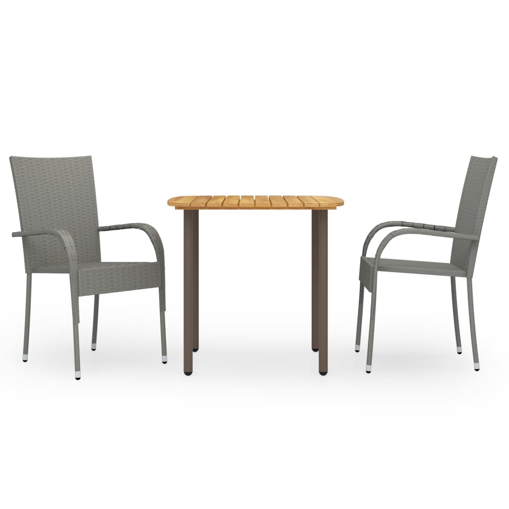3-tlg. Garten-Essgruppe Poly Rattan Grau 3-tlg. Garten-Essgruppe Poly Rattan Grau