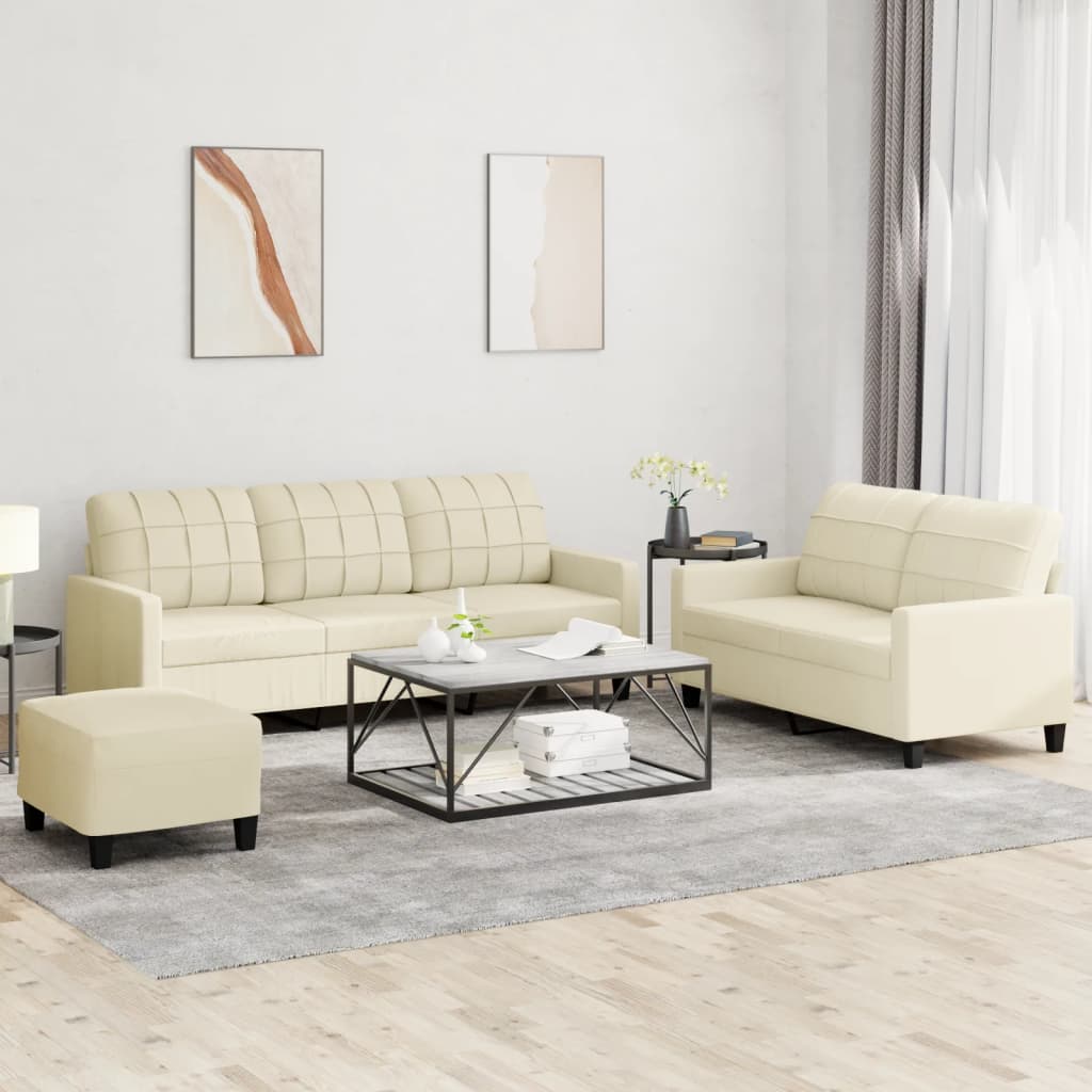 3-tlg. Sofagarnitur mit Kissen Creme Kunstleder 3-tlg. Sofagarnitur mit Kissen Creme Kunstleder