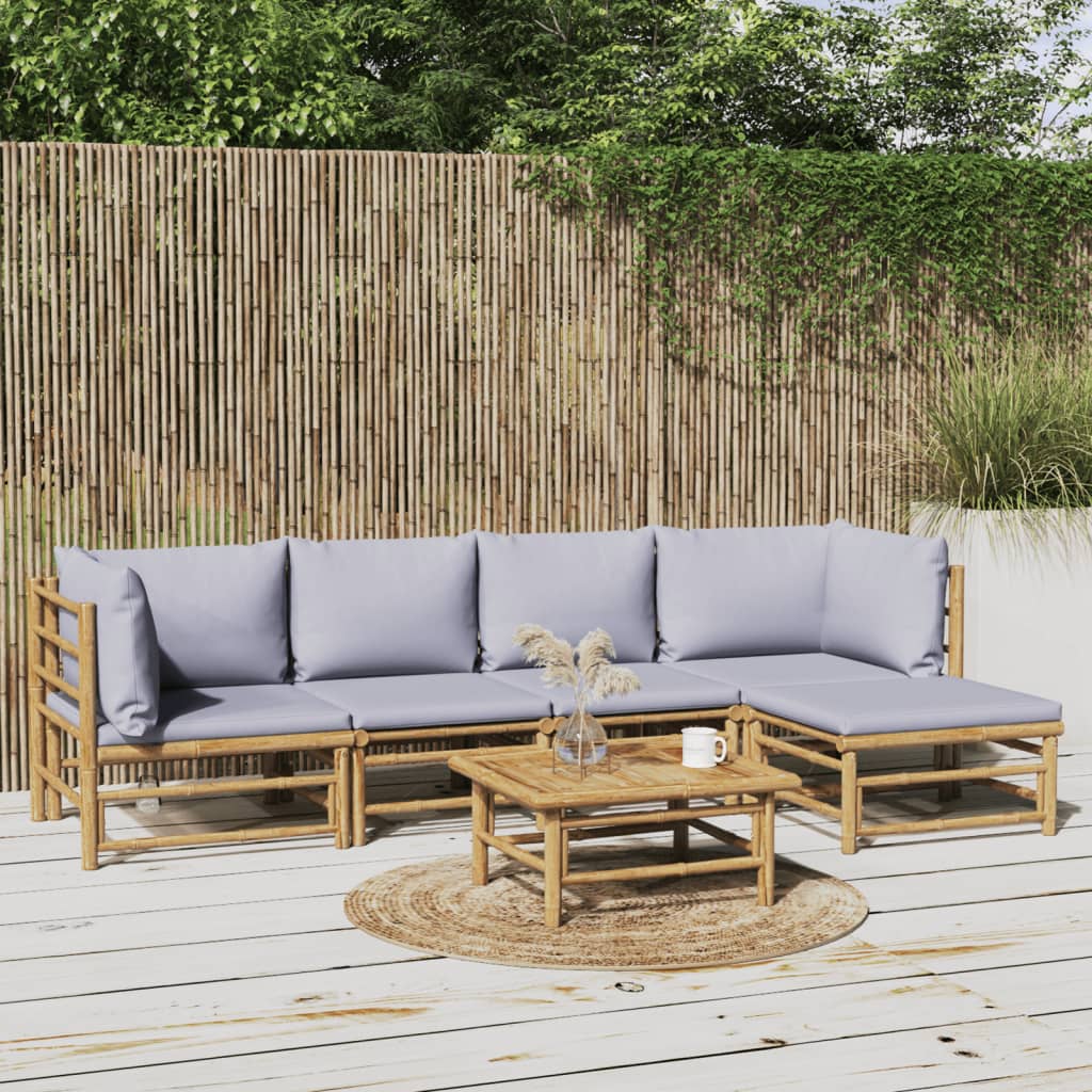 6-tlg. Garten-Lounge-Set mit Hellgrauen Kissen Bambus 6-tlg. Garten-Lounge-Set mit Hellgrauen Kissen Bambus
