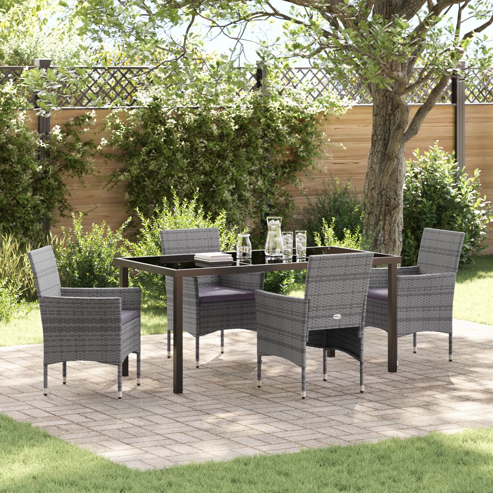 5-teiliges Garten-Essset Grauer Poly-Rattan