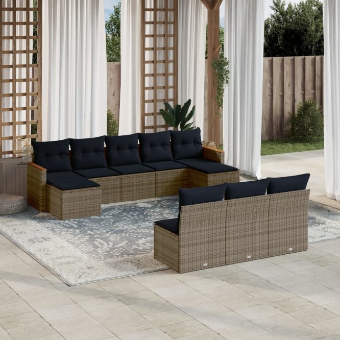 10-teiliges Gartensofa-Set mit Kissen, grau, Polyrattan 10-teiliges Gartensofa-Set mit Kissen, grau, Polyrattan