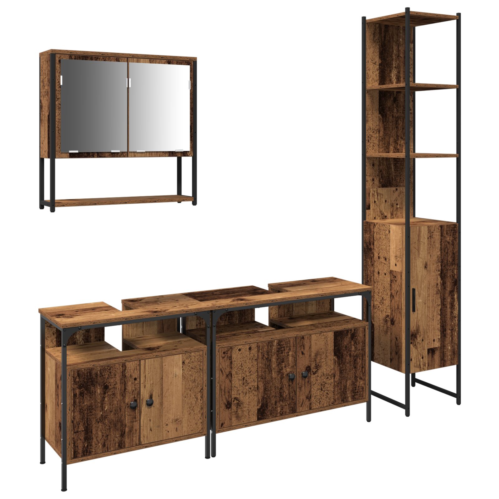 Badezimmer-Waschtischschrank mit integriertem Waschbecken - Alte Holzoptik