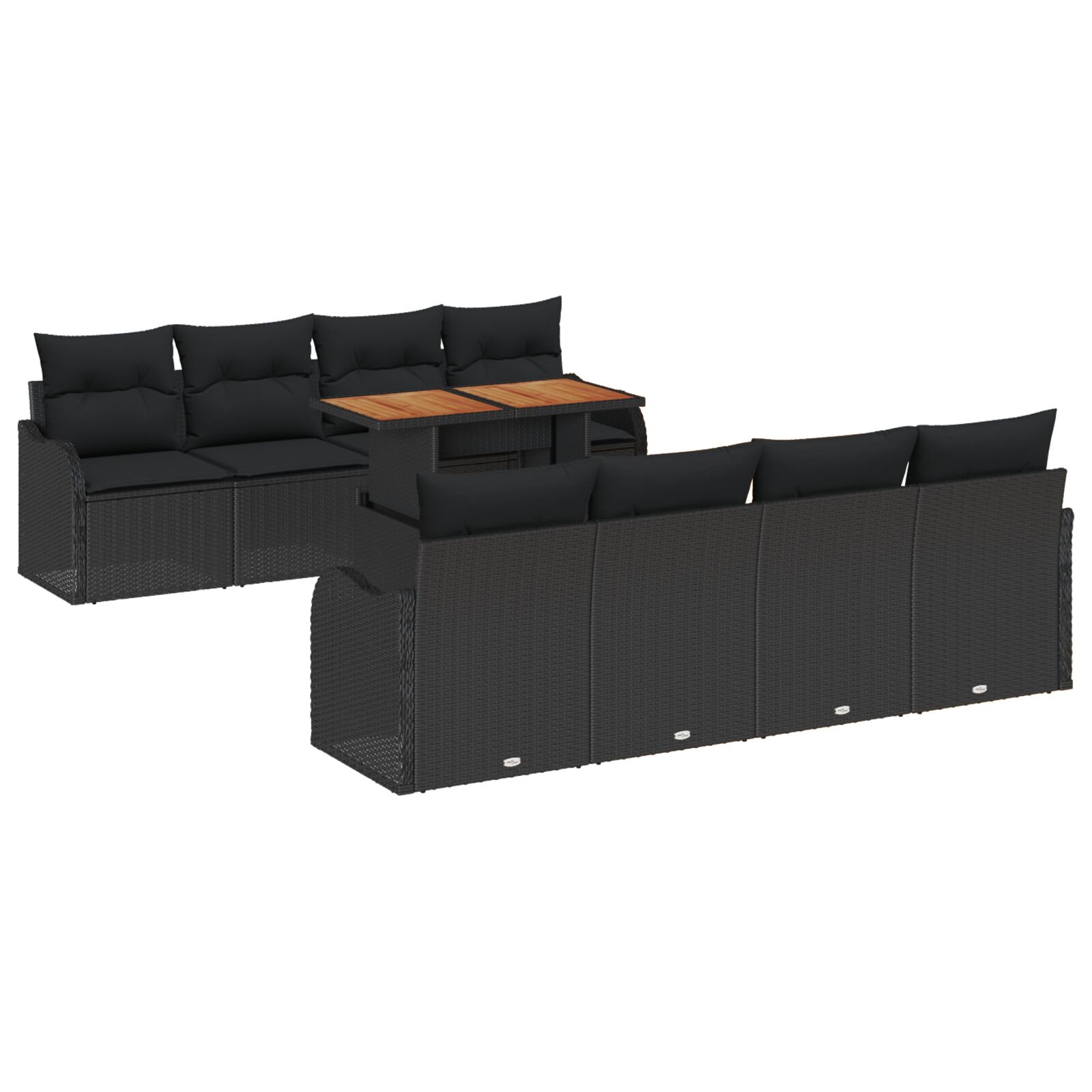 9-teiliges Garten-Sofa-Set mit Kissen Schwarz Poly Rattan Akazie, 2-Sitzer Garten-Sofa mit Kissen Schwarz Poly Rattan 9-teiliges Garten-Sofa-Set mit Kissen Schwarz Poly Rattan Akazie, 2-Sitzer Garten-Sofa mit Kissen Schwarz Poly Rattan