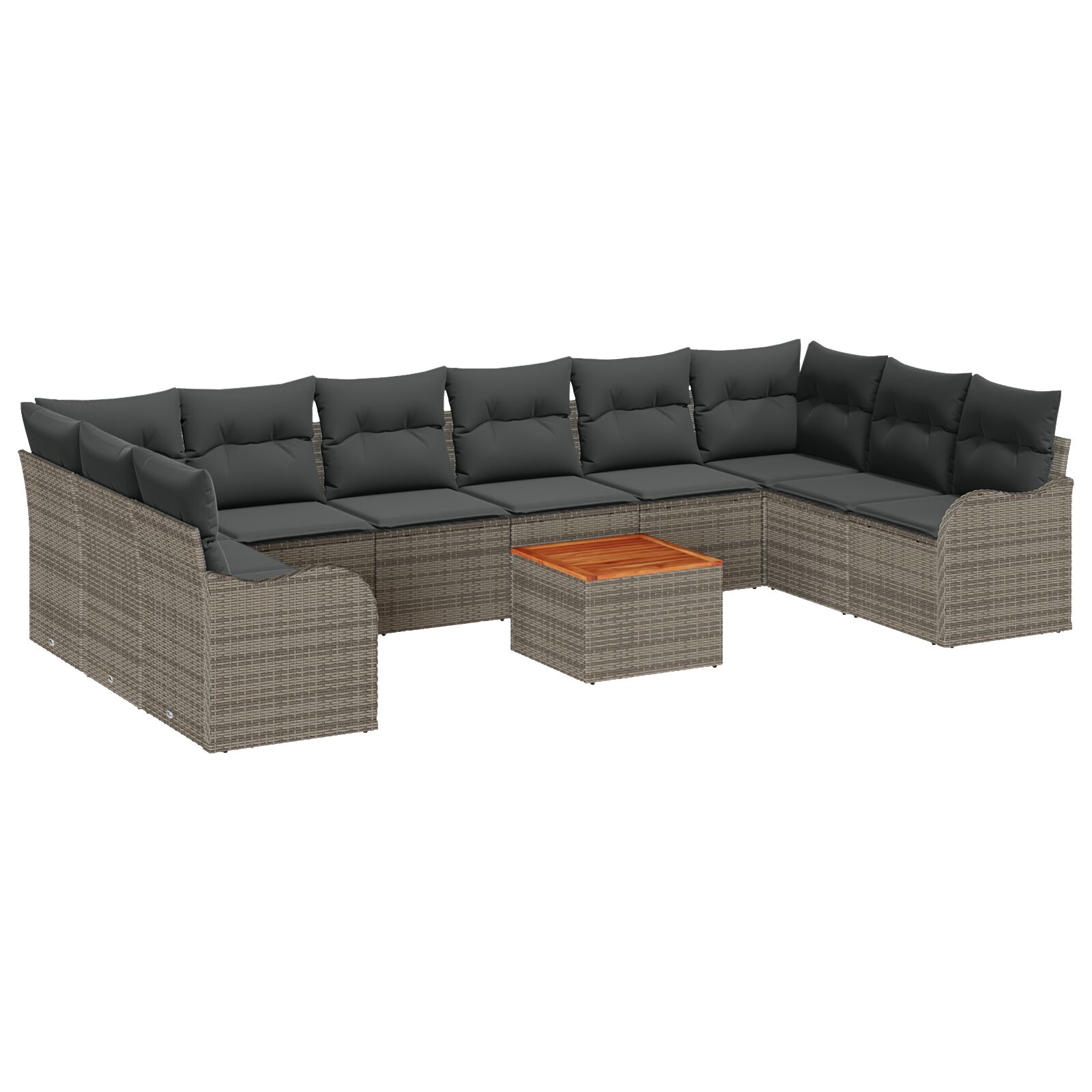 11-teiliges Garten Sofa Set mit Kissen Grau Poly Rattan Akazie, 2-Sitzer Garten Sofa mit Kissen Grau Poly Rattan 11-teiliges Garten Sofa Set mit Kissen Grau Poly Rattan Akazie, 2-Sitzer Garten Sofa mit Kissen Grau Poly Rattan