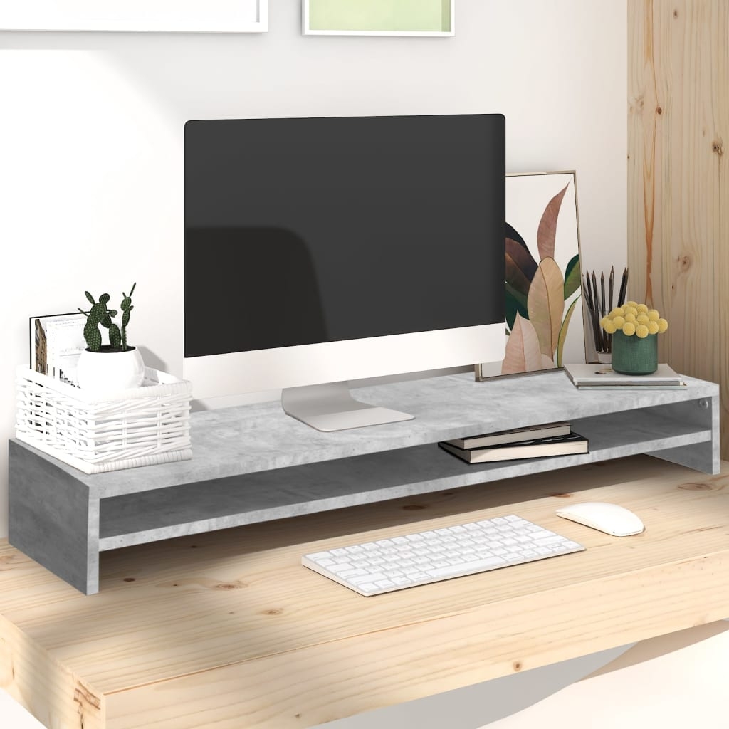 Monitorständer Betongrau 100x24x13 cm Holzwerkstoff Monitorständer Betongrau 100x24x13 cm Holzwerkstoff