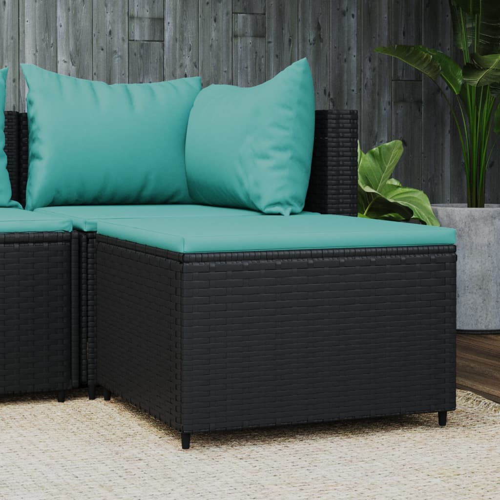 Gartenhocker mit Kissen Schwarz Poly Rattan Gartenhocker mit Kissen Schwarz Poly Rattan