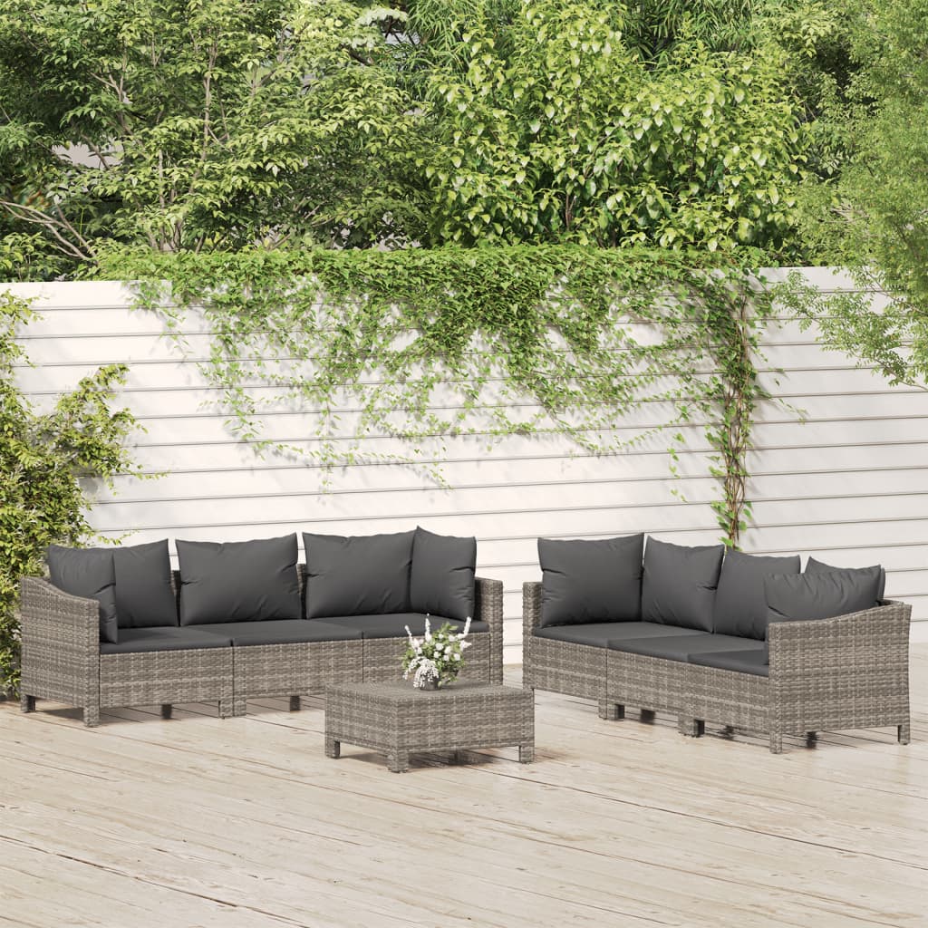 7-tlg. Garten-Lounge-Set mit Kissen Grau Poly Rattan 7-tlg. Garten-Lounge-Set mit Kissen Grau Poly Rattan