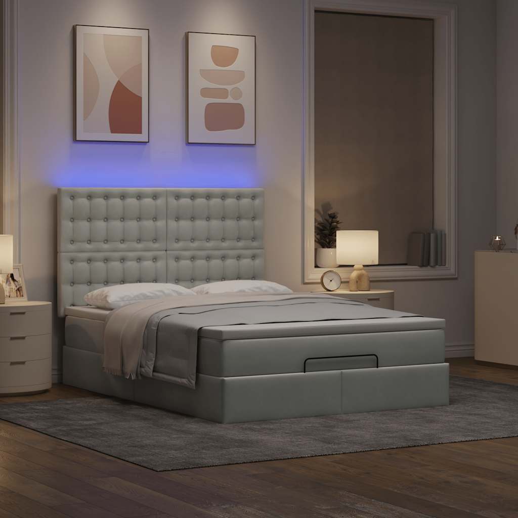 Ottoman-Bett mit Matratzen & LEDs Hellgrau 140x200 cm Samt