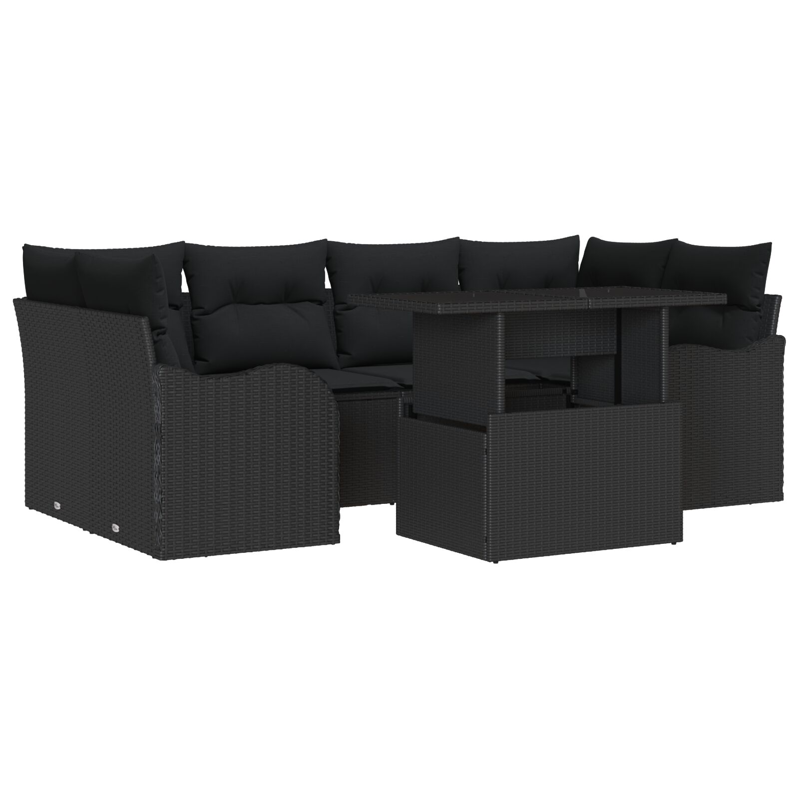 7-teiliges Garten Sofa Set mit Kissen Schwarz Poly Rattan, 2-Sitzer Garten Sofa mit Kissen Schwarz Poly Rattan 7-teiliges Garten Sofa Set mit Kissen Schwarz Poly Rattan, 2-Sitzer Garten Sofa mit Kissen Schwarz Poly Rattan
