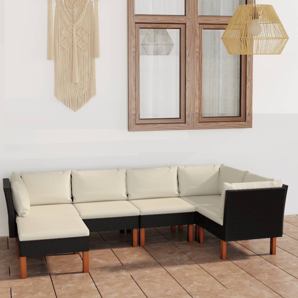 6-tlg. Garten-Lounge-Set mit Kissen Poly Rattan Schwarz 6-tlg. Garten-Lounge-Set mit Kissen Poly Rattan Schwarz