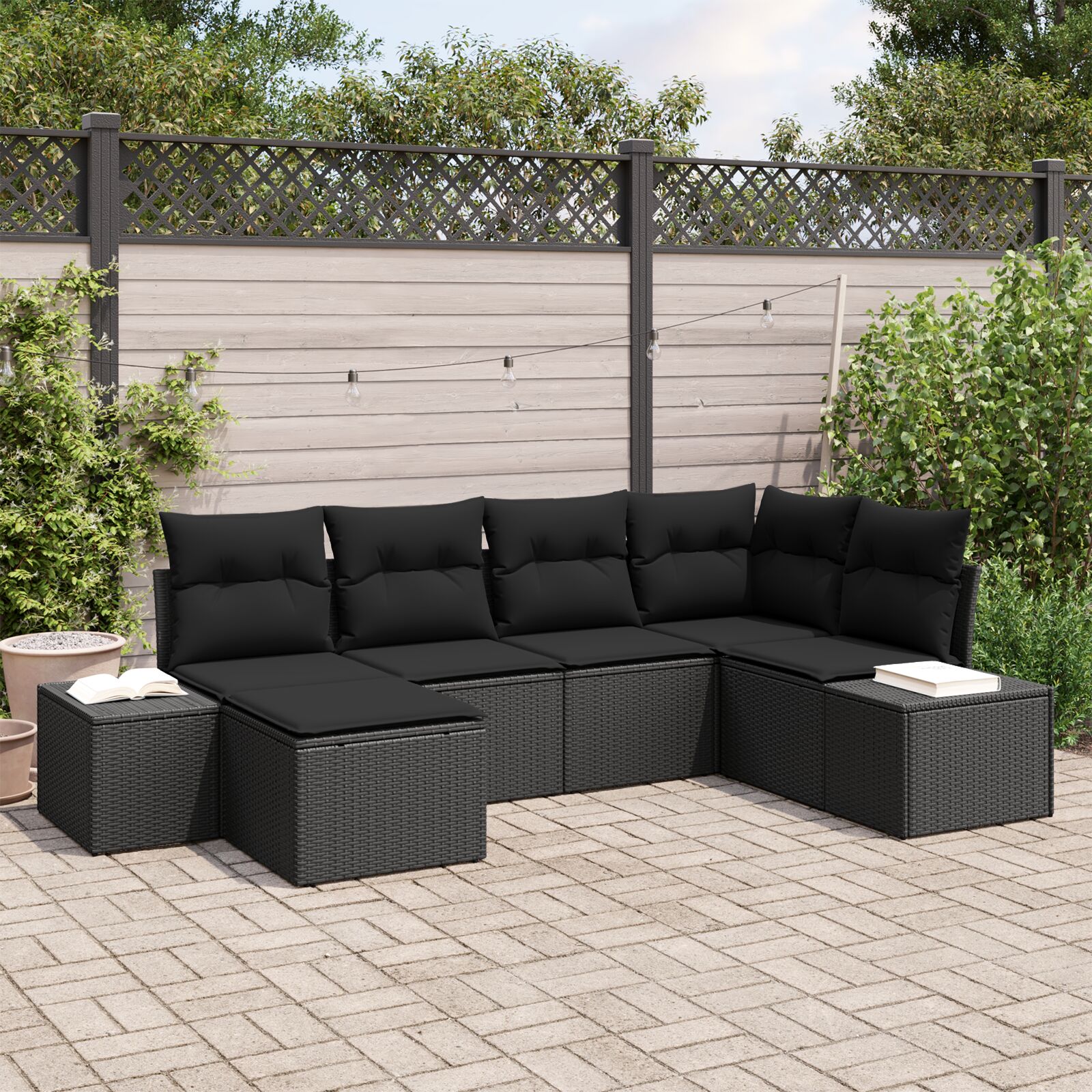 vidaXL Garten-Sofa-Set 6-teilig Schwarz Rattan, Polyester Garten-Ecksofa vidaXL Garten-Sofa-Set 6-teilig Schwarz Rattan, Polyester Garten-Ecksofa
