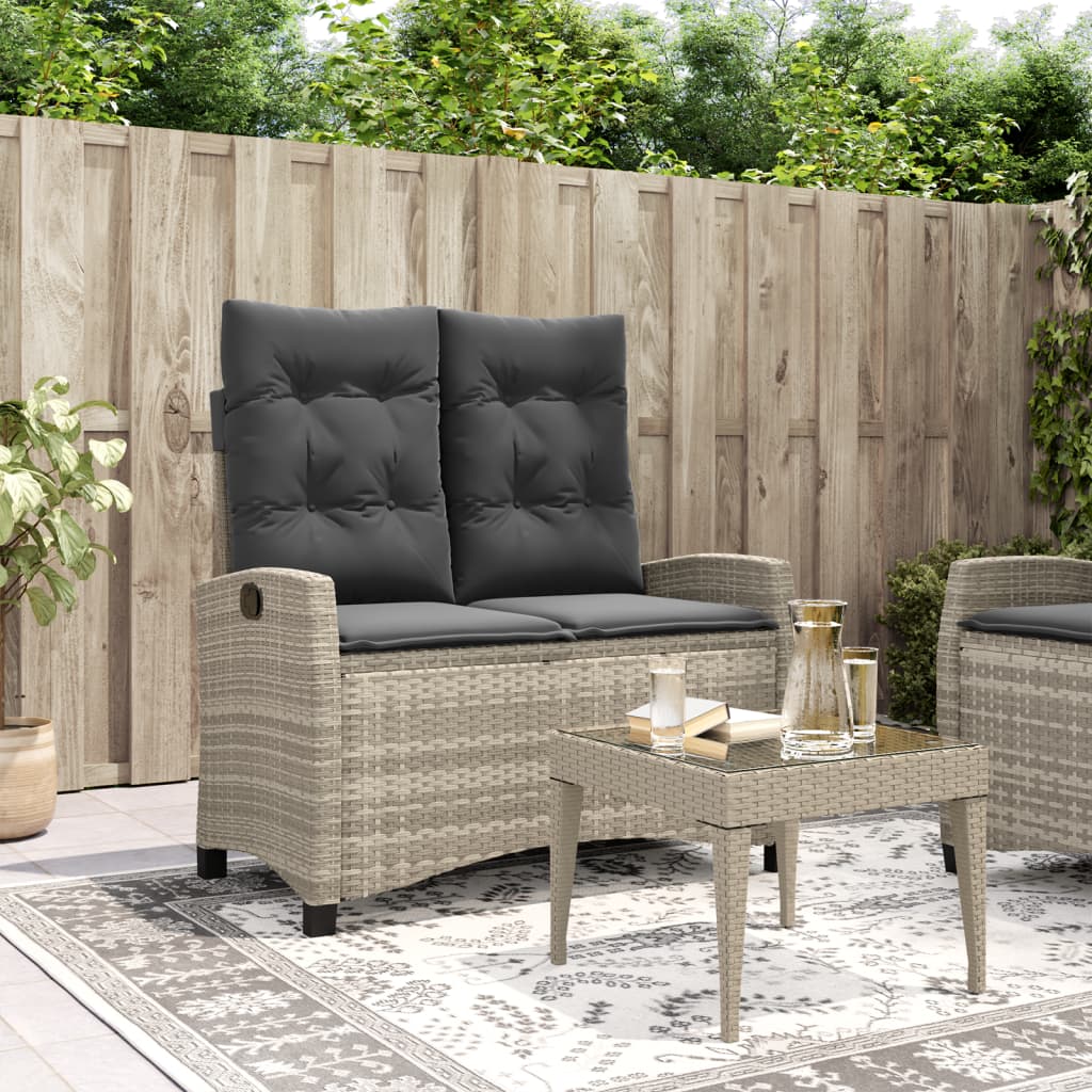 Gartenbank Verstellbar mit Kissen Hellgrau Poly Rattan Gartenbank Verstellbar mit Kissen Hellgrau Poly Rattan