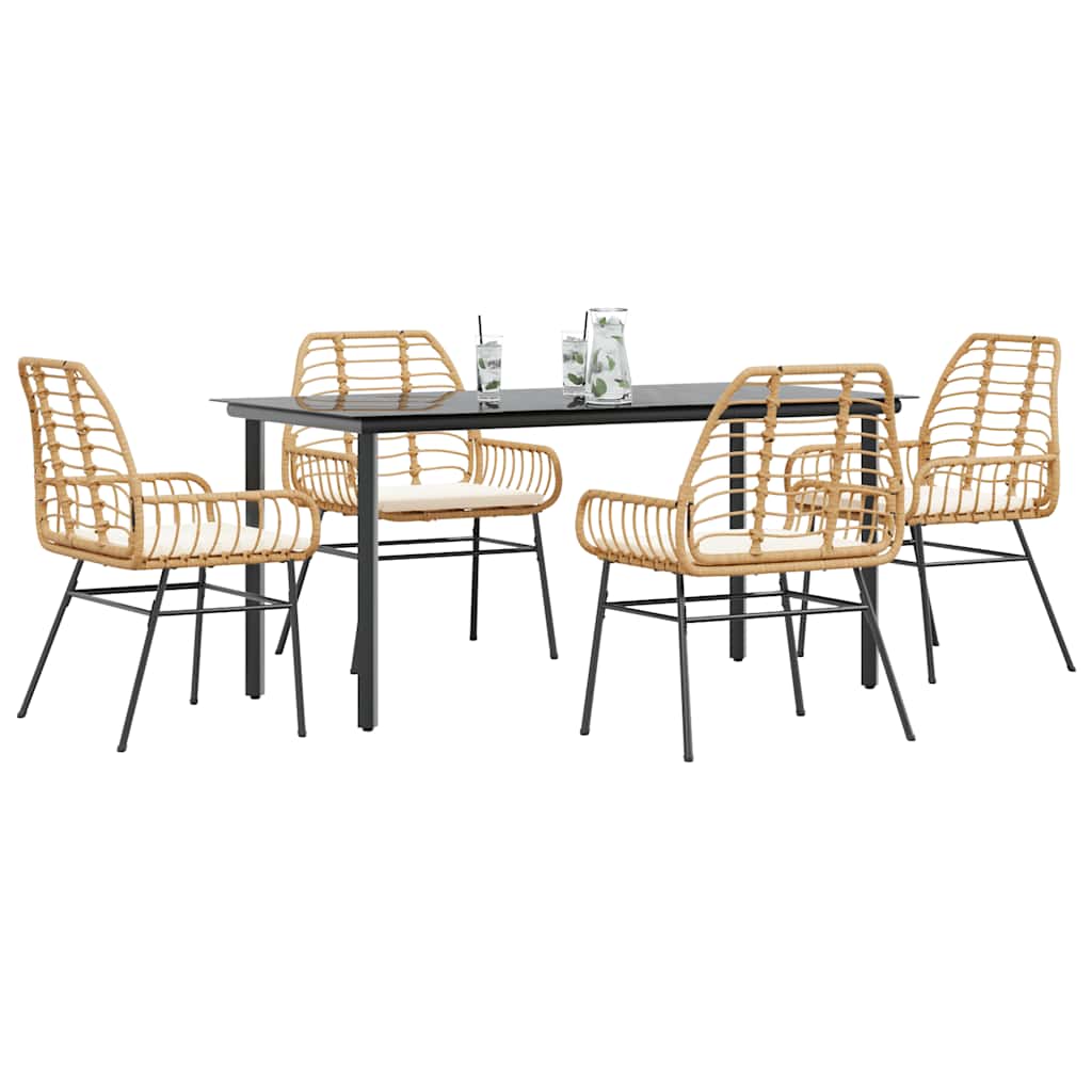 vidaXL 5-tlg. Garten-Essgruppe mit Kissen Braun Poly Rattan Glas vidaXL 5-tlg. Garten-Essgruppe mit Kissen Braun Poly Rattan Glas