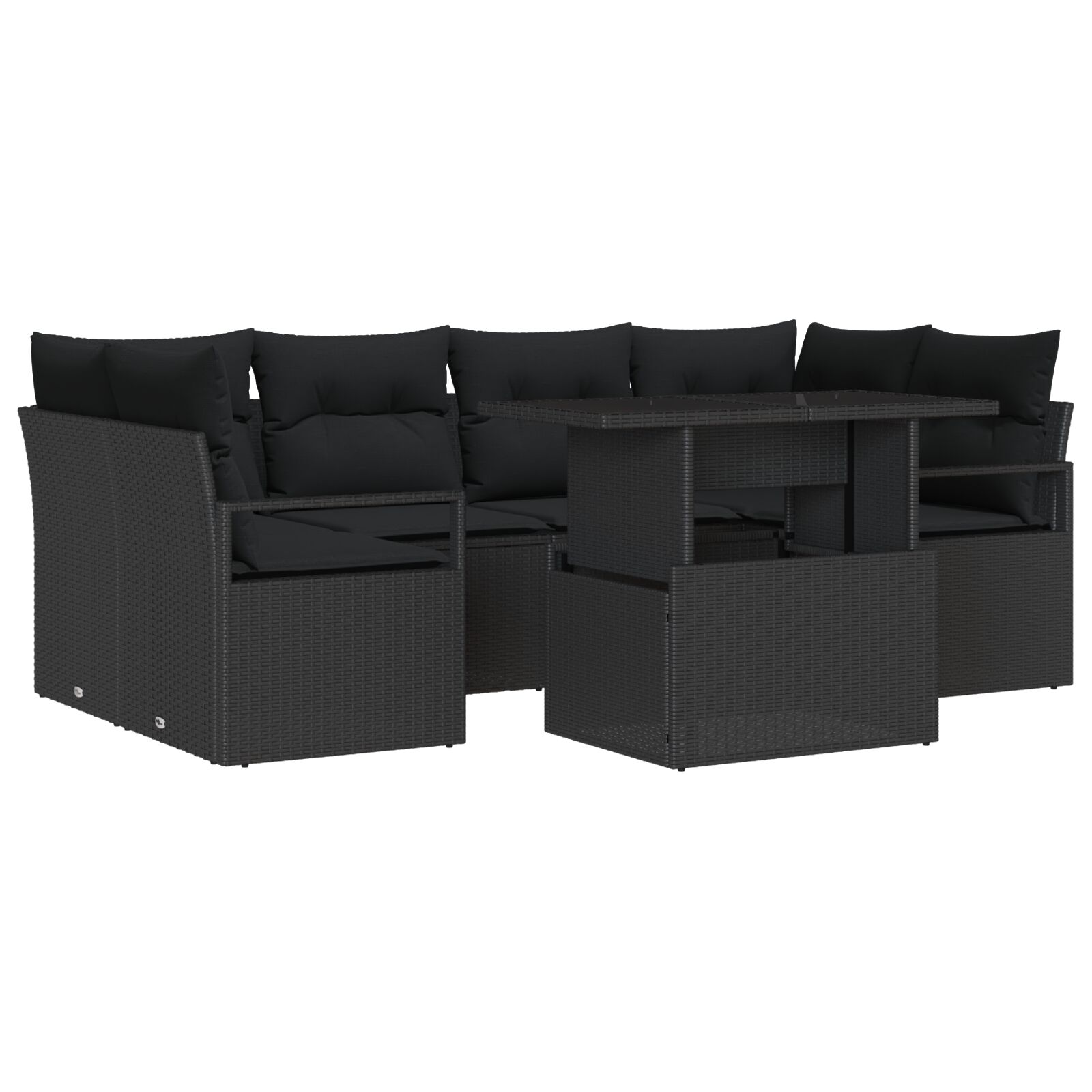 7-teiliges Garten Sofa Set mit Kissen Schwarzes Poly Rattan, 2-Sitzer Garten Sofa mit Kissen Schwarzes Poly Rattan 7-teiliges Garten Sofa Set mit Kissen Schwarzes Poly Rattan, 2-Sitzer Garten Sofa mit Kissen Schwarzes Poly Rattan