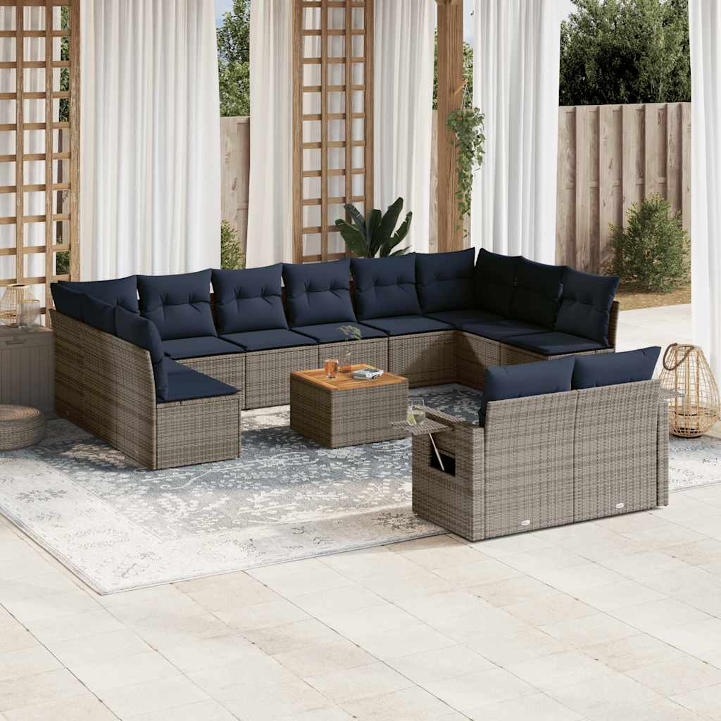 13-teiliges Gartensofa-Set mit Kissen, grau, Polyrattan 13-teiliges Gartensofa-Set mit Kissen, grau, Polyrattan