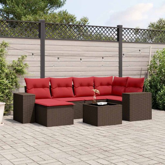 7-teiliges Gartensofa-Set mit Kissen, braun, Polyrattan 7-teiliges Gartensofa-Set mit Kissen, braun, Polyrattan