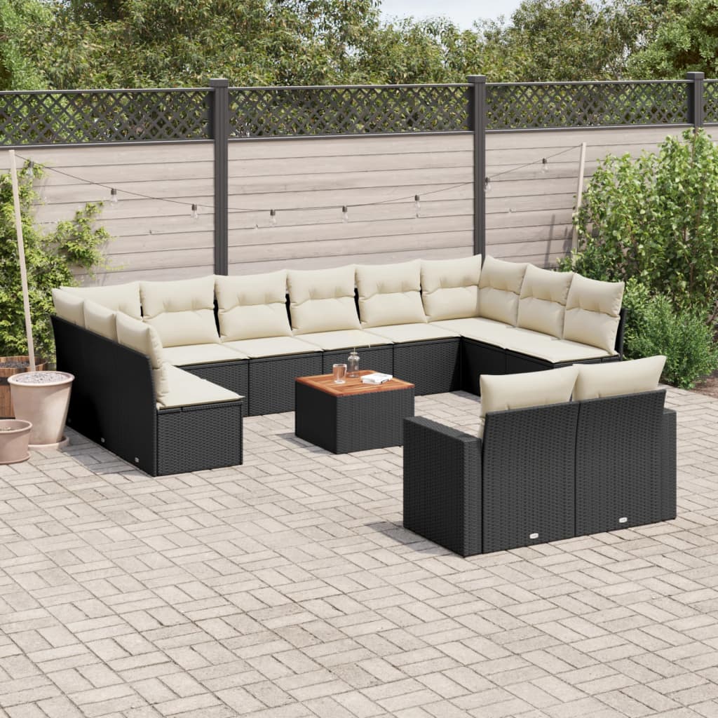 13-tlg. Garten-Sofagarnitur mit Kissen Schwarz Poly Rattan 13-tlg. Garten-Sofagarnitur mit Kissen Schwarz Poly Rattan