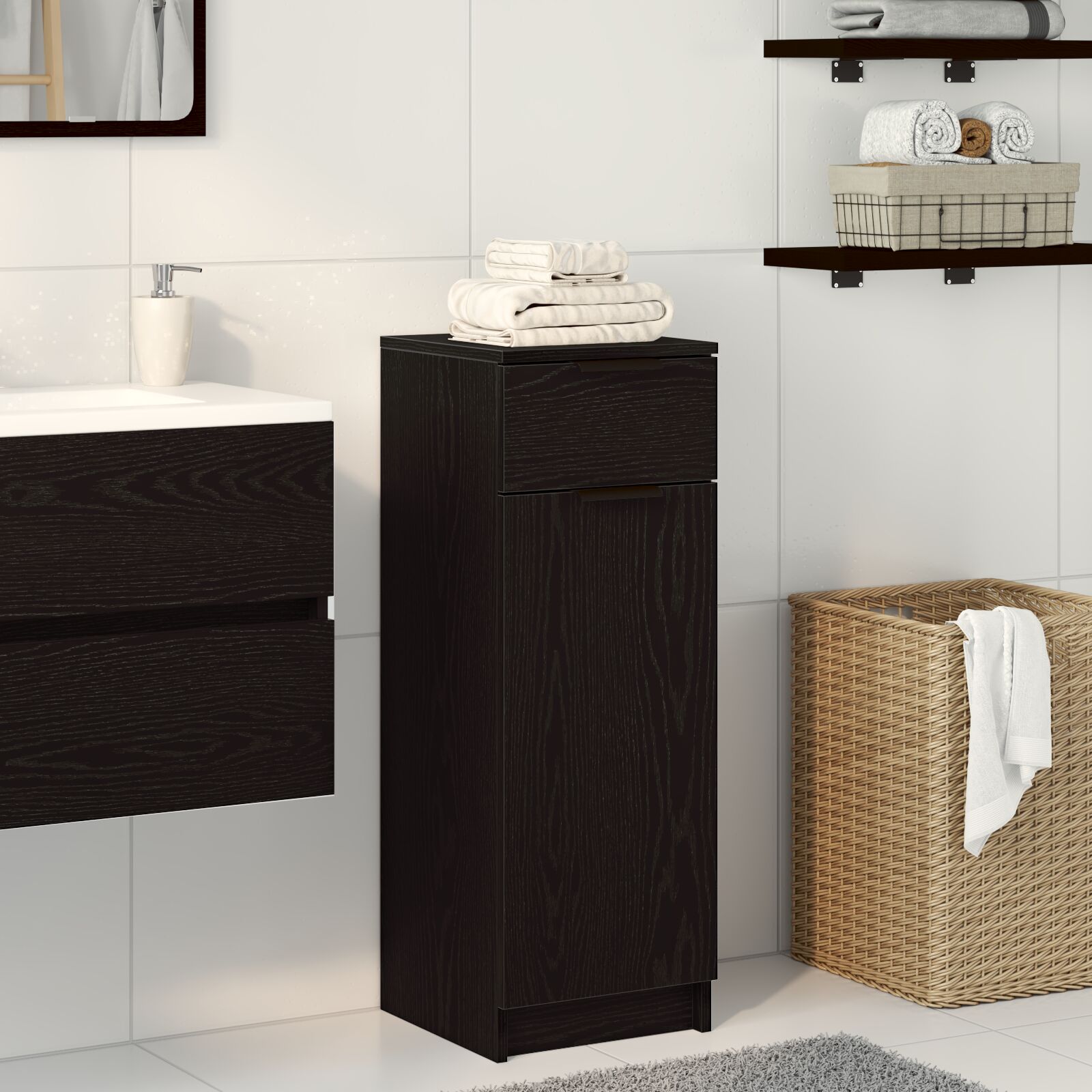 Badezimmer Schrank Schwarze Eiche 32x34x90 cm Holzwerkstoff